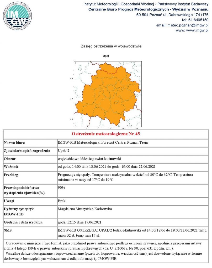 Ostrzeżenie meteorologiczne Nr 45