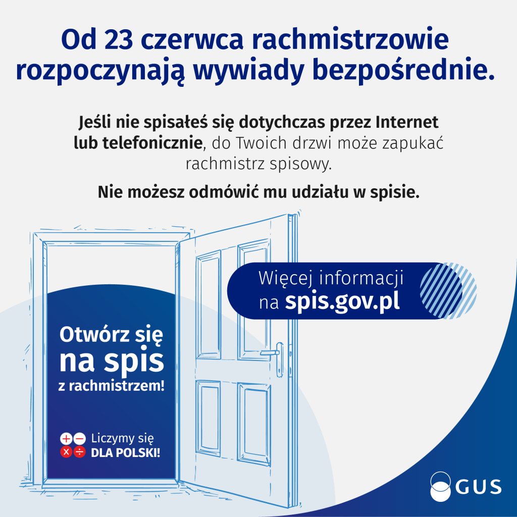 Od 23 czerwca br. rachmistrzowie spisowi rozpoczną wywiady bezpośrednie