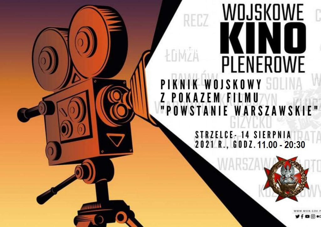 Pokaz Wojskowego Kina Plenerowego podczas pikniku organizowanego w m. Strzelce w dniu 14.08.2021 r.