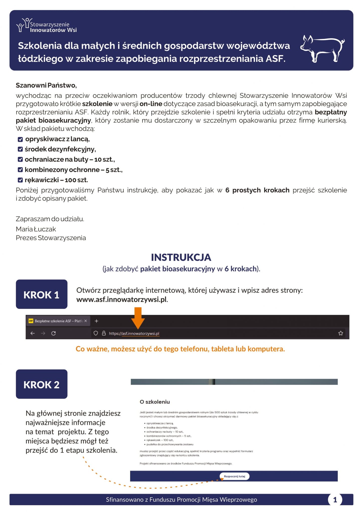 Szkolenia dla małych i średnich gospodarstw województwa łódzkiego w zakresie zapobiegania rozprzestrzeniania ASF.