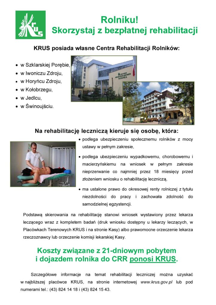 Rolniku! Skorzystaj Z Bezpłatnej Rehabilitacji
