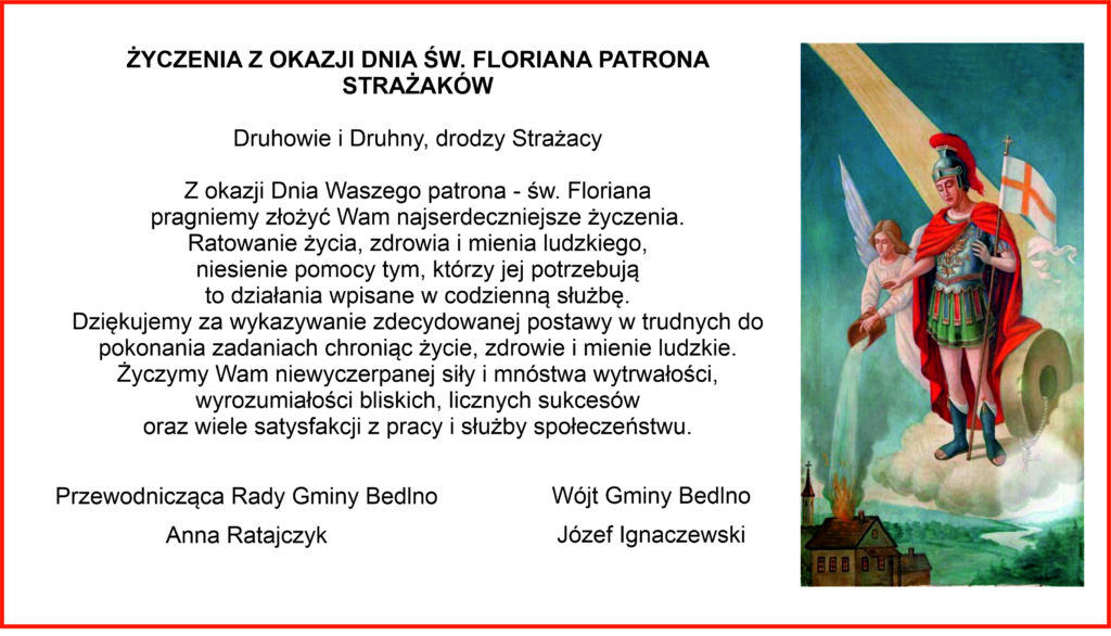 ŻYCZENIA Z OKAZJI DNIA ŚW. FLORIANA PATRONA STRAŻAKÓW