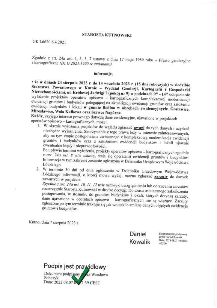 INFORMACJA STAROSTY KUTNOWSKIEGO