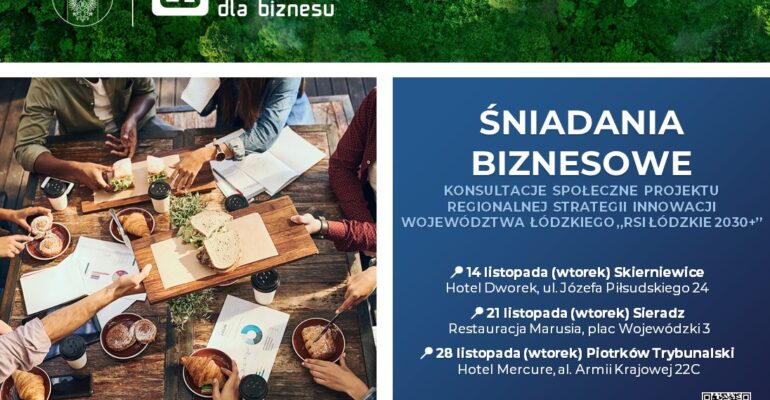 ŚNIADANIA BIZNESOWE w ramach konsultacji społecznych projektu Regionalnej Strategii Innowacji Województwa Łódzkiego „RSI Łódzkie 2030+”