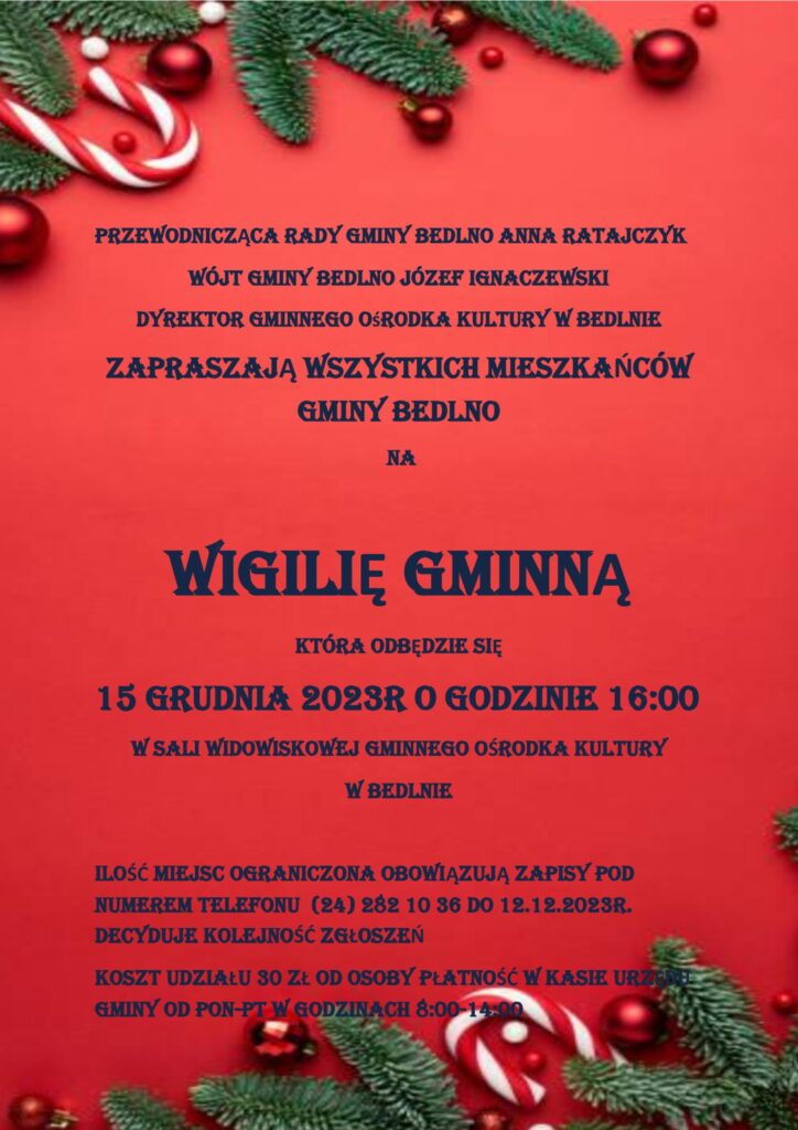Zaproszenie na Wigilię Gminną