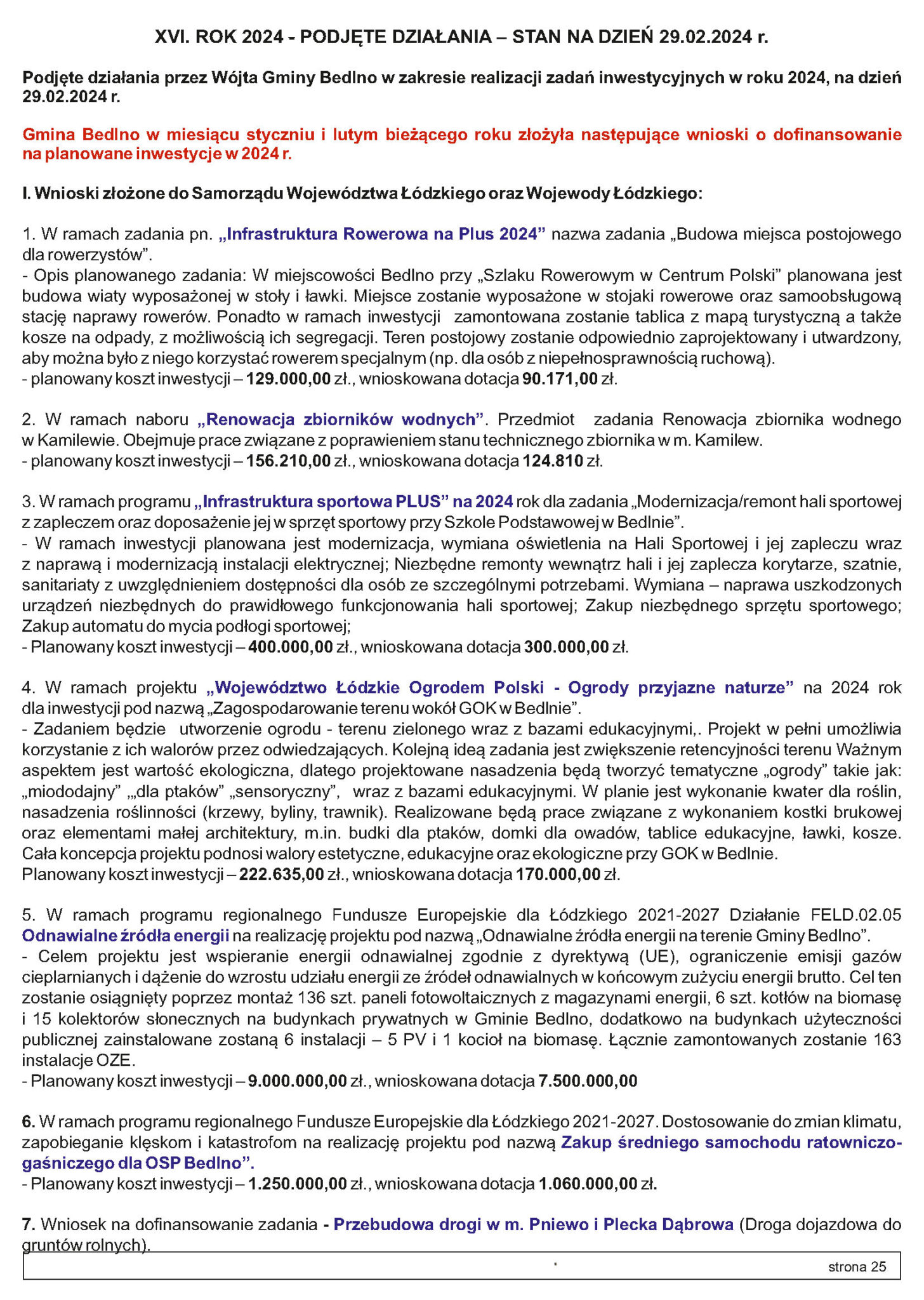 INFORMACJE Z GMINY BEDLNO