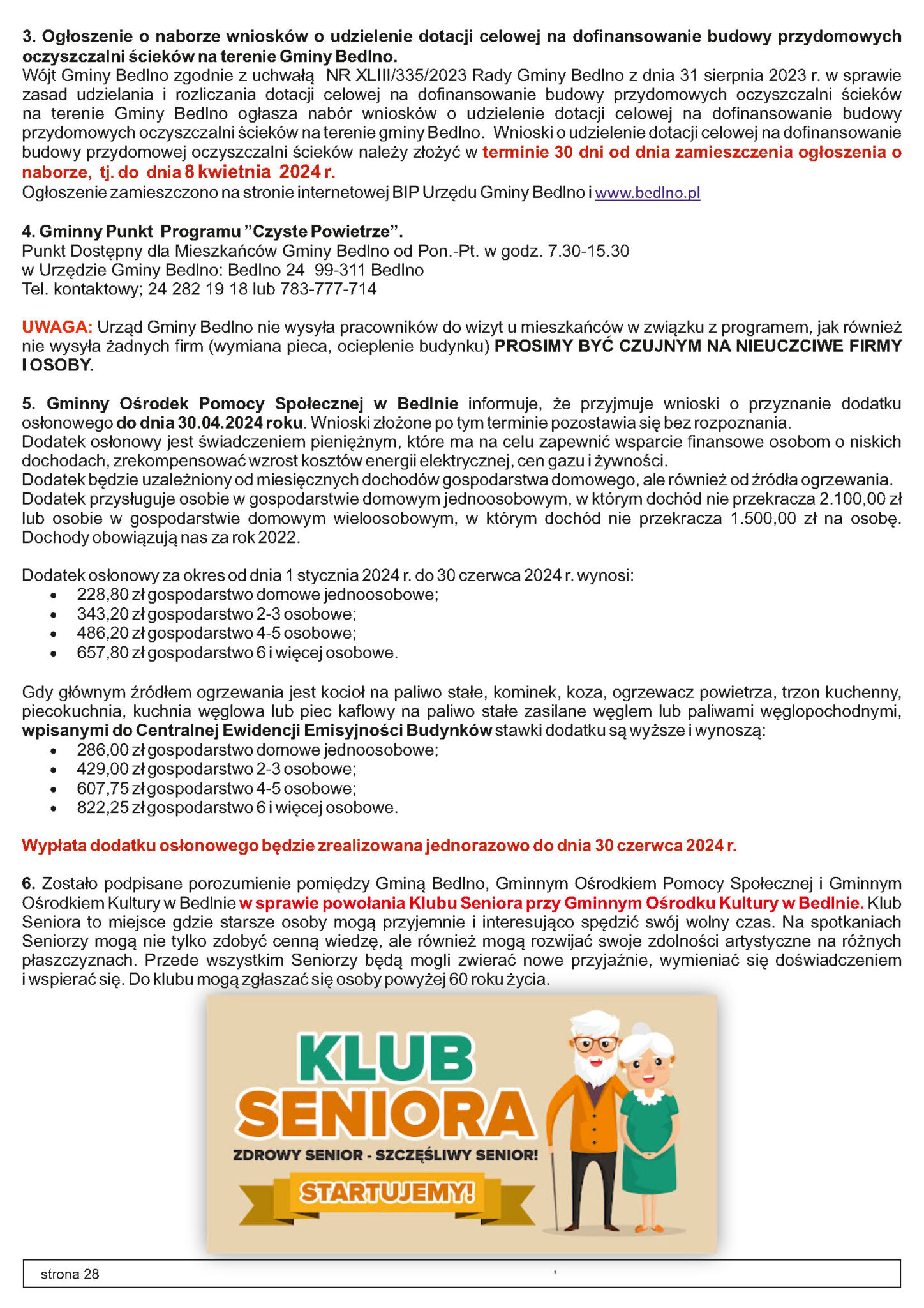 INFORMACJE Z GMINY BEDLNO