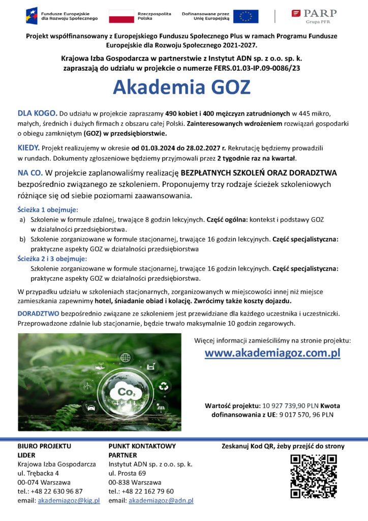 Projekt Akademia GOZ, realizowany przez Krajową Izbę Gospodarczą i Instytut ADN. Zapraszamy na spotkanie informacyjne